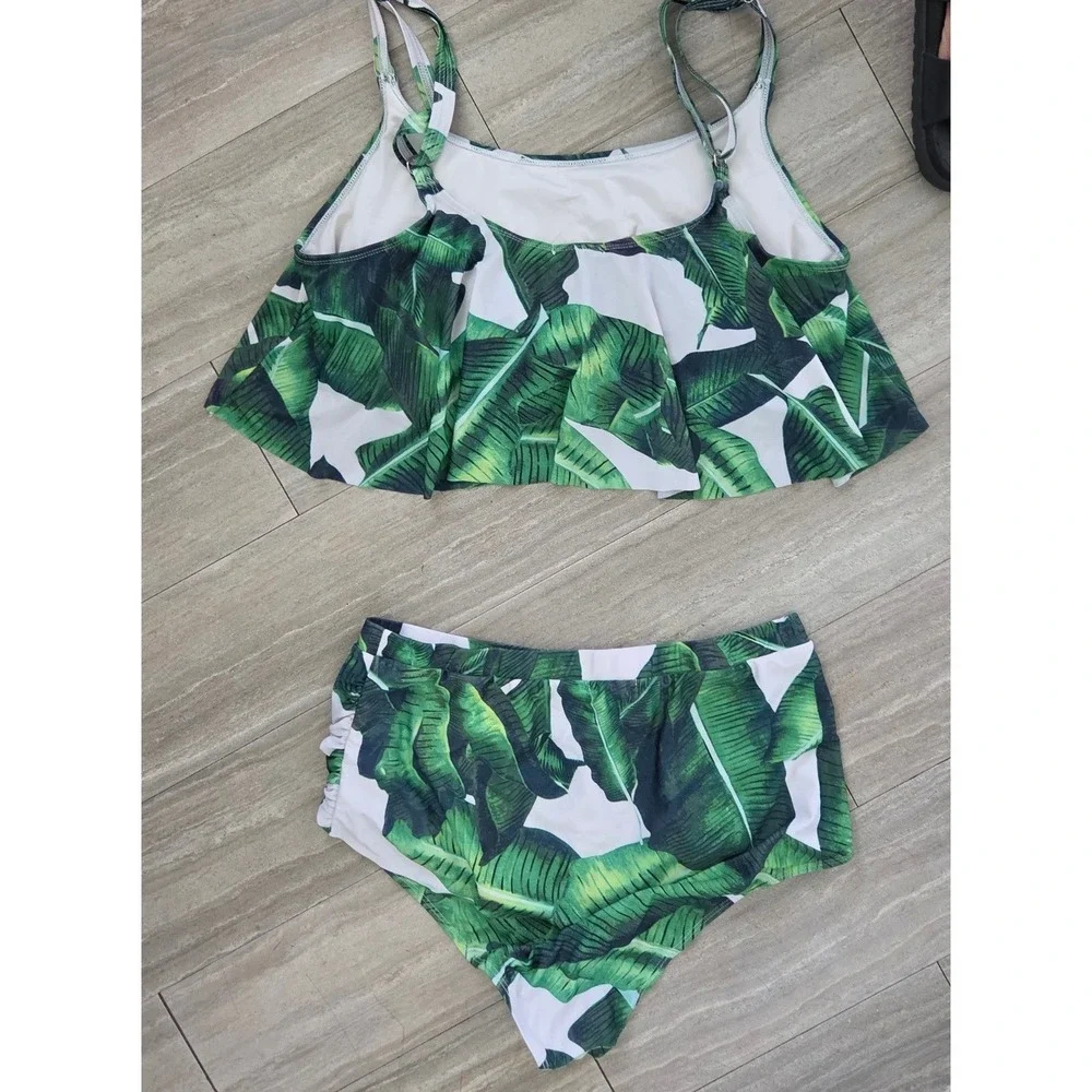 Avidlove Womens Plus Size XXXL Green Palm Leaf High Waisted Bikini Swimsuit Set